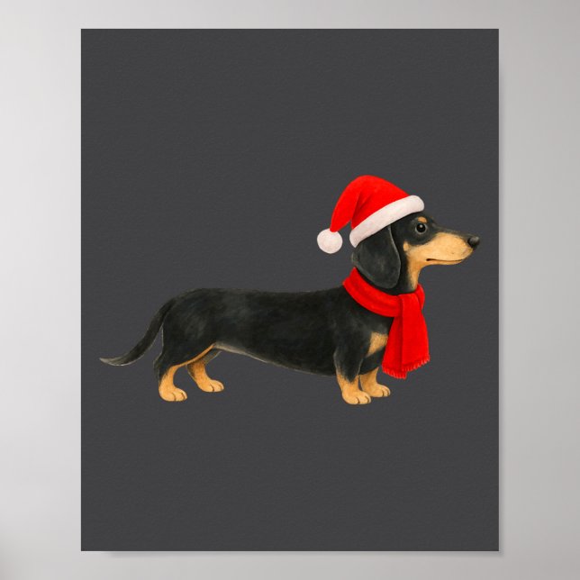 Poster Santa Hat Dachshund Christmas Funny Cute Dog Mom  (Frente)