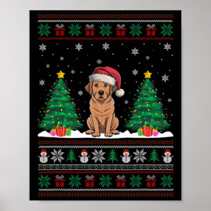 Poster Santa Hat Labrador Cachorro Árvore de Natal Luz Fe