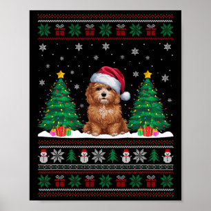 Poster Santa Hat Maltipoo Cachorro Árvore de Natal Luz Fe