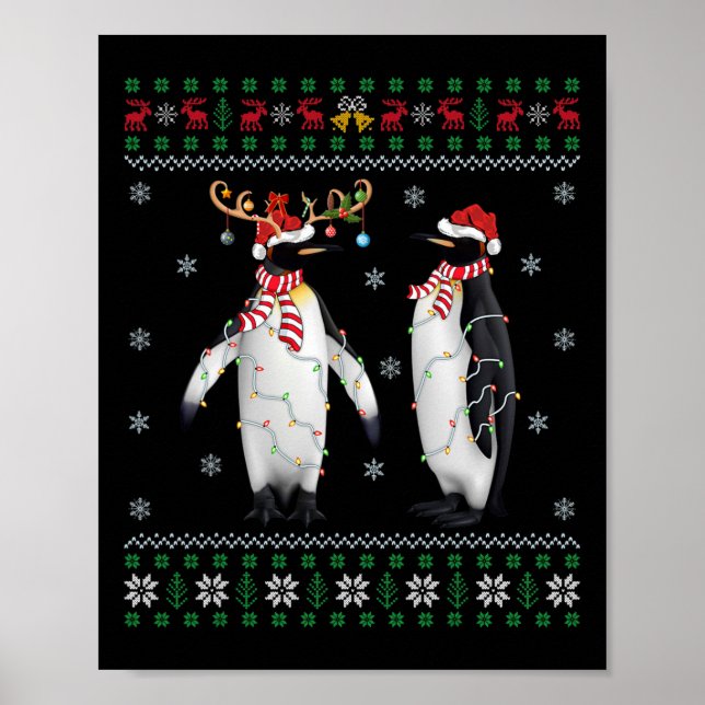 Poster Santa Hat Penguin Bird Xmas Iluminando Pinguim Fei (Frente)