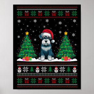 Poster Santa Hat Schnauzer Cachorro Árvore de Natal Luzes