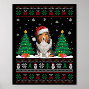 Poster Santa Hat Shetland Sheepdog Dog Xmas Tree Ug