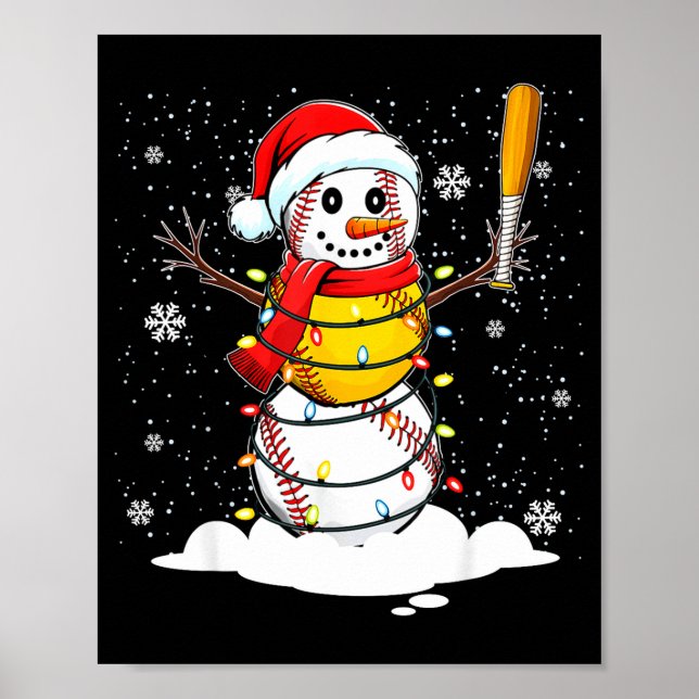 Poster Santa Hat Snowman Xmas Funny Baseball Softball Chr (Frente)