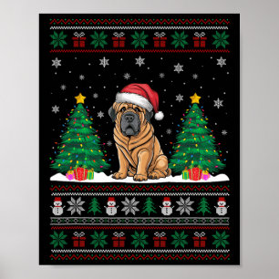 Poster Santa Hat Tibetan Mastiff Dog Xmas Tree Lights Ugl