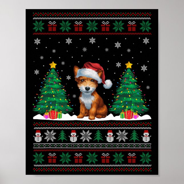 Poster Santa Hat Toy Fox Terrier Dog Xmas Tree Lights Ugl (Frente)