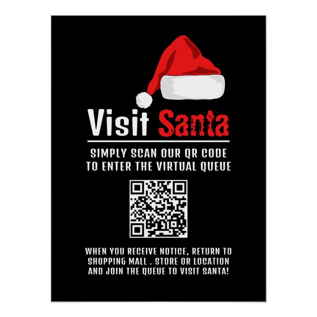 Pôster Santa Hat, Visite Papais noeis, Fila de Código QR (Frente)