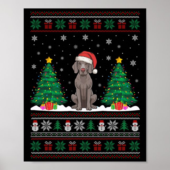 Poster Santa Hat Weimaraner Cachorro Cachorro Árvore De N (Frente)
