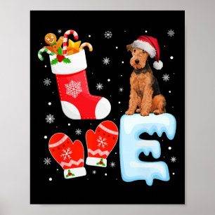 Poster Santa Hat Xmas Stoking Holiday Airedale Terrier D