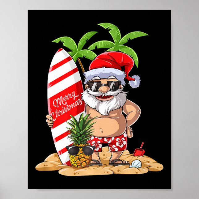 Poster Santa Hawaiian Surfing T Shirt Christmas Summer Su (Frente)