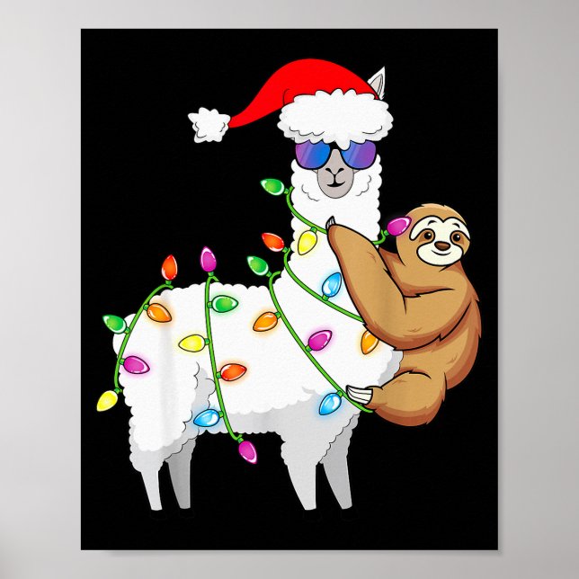 Poster Santa Llama Xmas Funny Llama Sloth Christmas  (Frente)