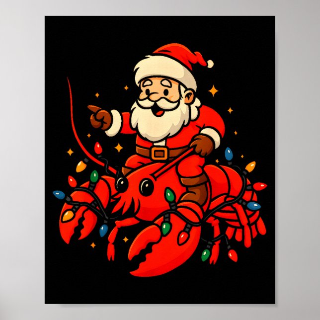 Poster Santa Lobster Christmas Pajama Santa Riding Lobste (Frente)