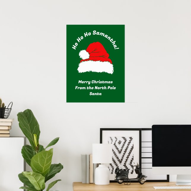 Poster Santa Merry Christmas Modern Ho Ho Ho Name (Escritório em casa)