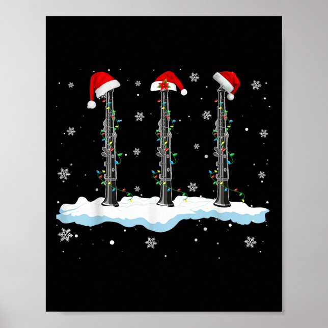 Poster Santa Oboe Christmas Lights Funny Oboe Lover  (Frente)