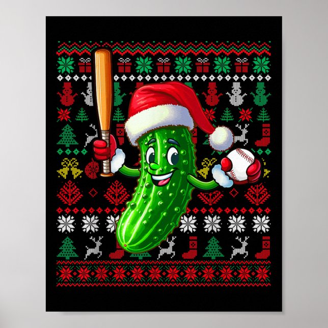 Poster Santa Pickle Playing Baseball Xmas Player Vegan Sw (Frente)