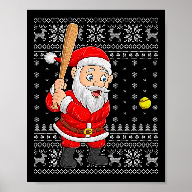 Poster Santa Playing Baseball Softball Ugly Christmas Swe (Frente)