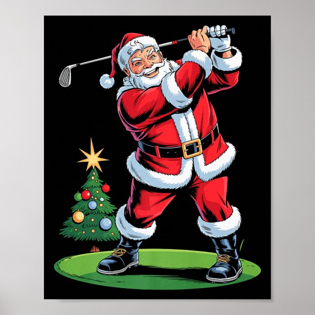 Poster Santa Playing Golf Funny Holiday Christmas Xmas Pa (Frente)
