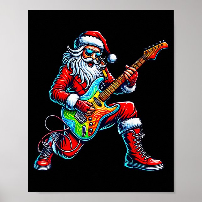 Poster Santa Playing Guitar Musician Guitarist Christmas  (Frente)