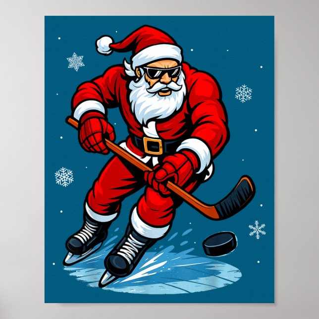 Poster Santa Playing Ice Hockey Xmas Funny Christmas Hock (Frente)