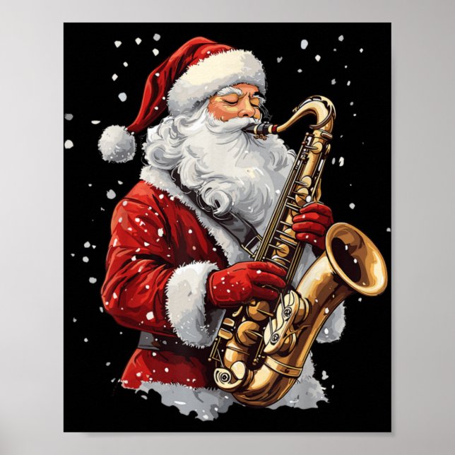 Poster Santa Playing Saxophone Xmas Musician Saxophonist  (Frente)