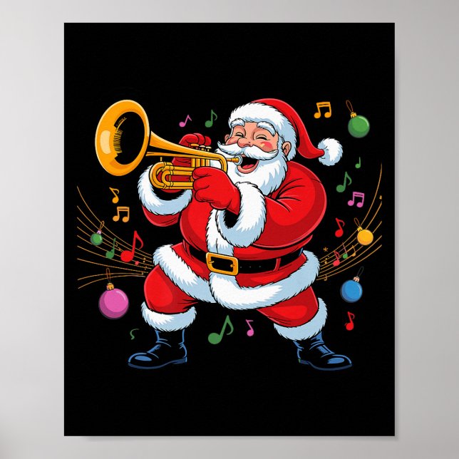Poster Santa Playing Trumpet Funny Holiday Chrismas Xmas  (Frente)