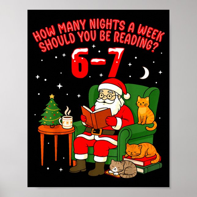 Poster Santa Reading 67 Cat Christmas Six Seven Teacher B (Frente)
