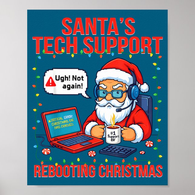 Poster Santa Rebooting Support Engineer s Tech Joke (Frente)