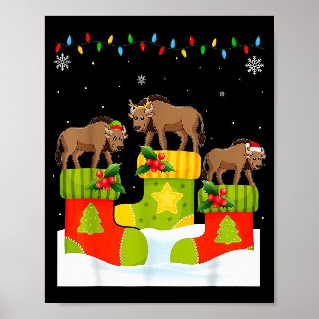Poster Santa Reindeer Elf Wildebeest In Christmas Socks U (Frente)
