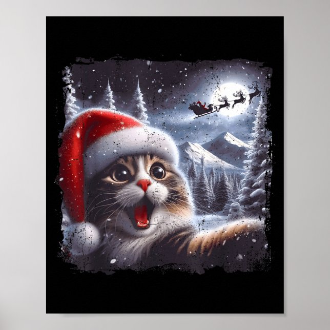 Poster Santa Reindeer Selfie Cat Funny Christmas Tee  (Frente)