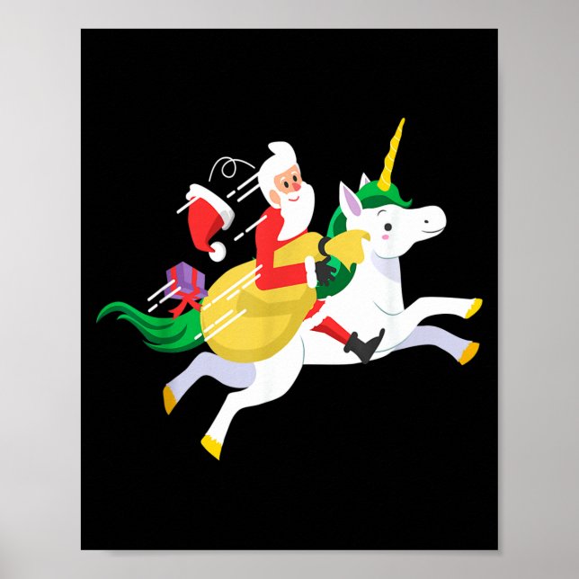 Poster Santa Riding A Unicorn Funny Christmas Gift  (Frente)