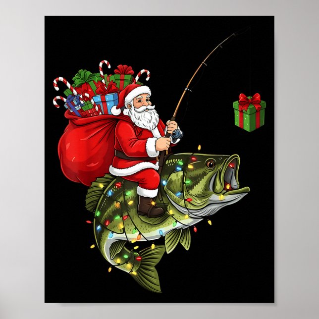 Poster Santa Riding B Fish Christmas Fishing Funny Xmas P (Frente)