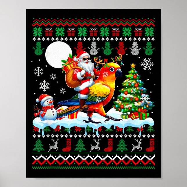 Poster Santa Riding Reindeer Sun Conure Sweater Xmas Tree (Frente)