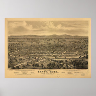 Pôster Santa Rosa Califórnia 1876 mapas panorâmicos