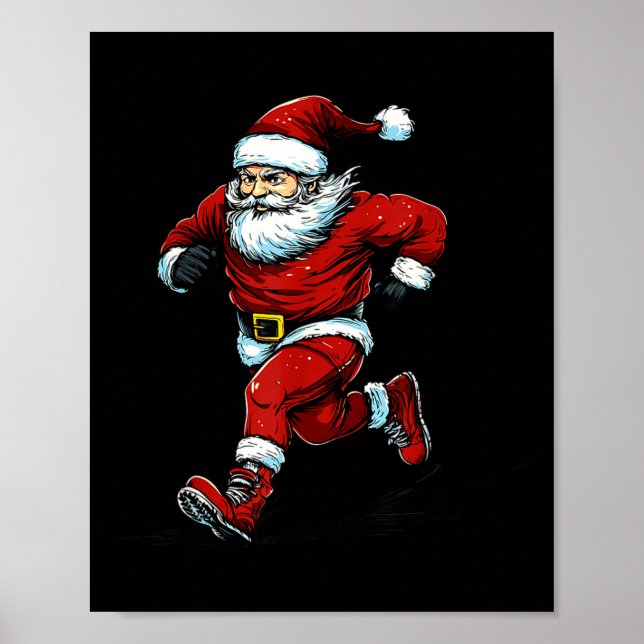 Poster Santa Running Cross Country Xc Runner Christmas Xm (Frente)