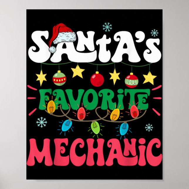 Poster Santa S Favorite Mechanic Funny Santa Xmas Light C (Frente)