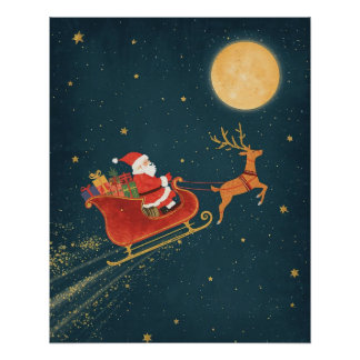 Pôster Santa’s Sleigh Christmas Poster