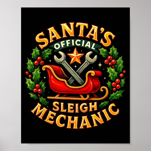 Poster Santa’s Sleigh Mechanic Funny Christmas Design  (Frente)