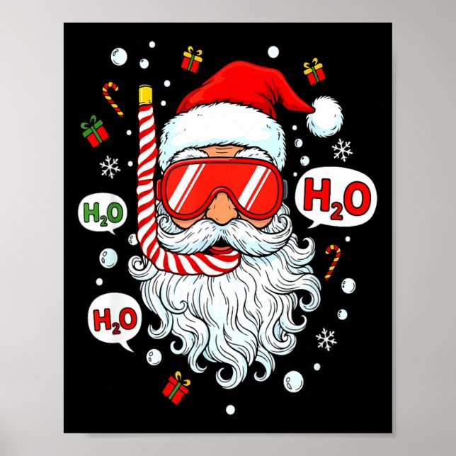 Poster Santa Scuba Diving Equipment Funny Scuba Diver Chr (Frente)