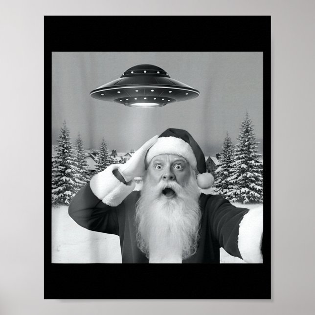 Poster Santa Selfie With Reindeer Ufo Funny Xmas Men Wome (Frente)