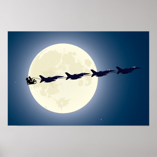Poster Santa, Sleigh and F-16 Jets Military Christmas (Frente)