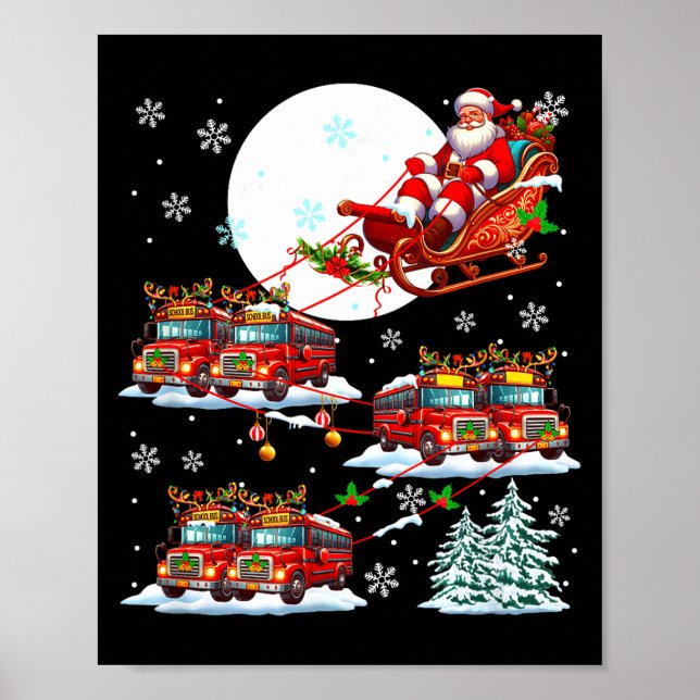 Poster Santa Sleigh Reindeer School Buses Matching Driver (Frente)