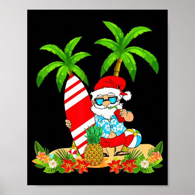 Poster Santa Summer Surfing Christmas In July Beach Vacat (Frente)