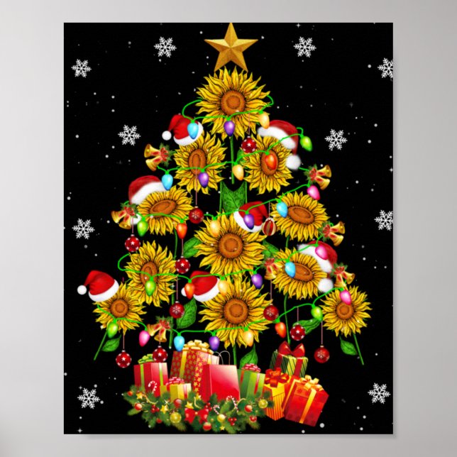 Poster Santa Sunflower Christmas Tree Xmas Lights Santa S (Frente)