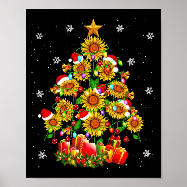 Poster Santa Sunflower Christmas Tree Xmas Lights Santa S (Frente)