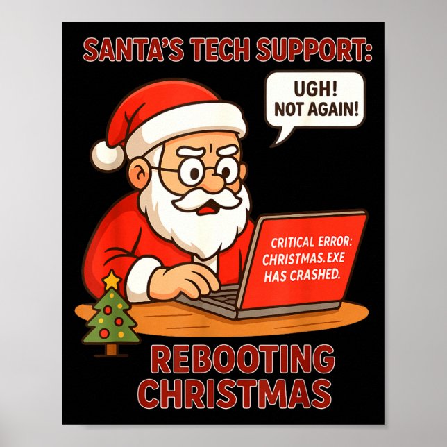 Poster Santa Support s Rebooting Humor Tech Computer Smil (Frente)