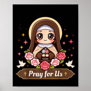 Poster Santa Teresa de Lisieux Reze Por Nós Rosas Católic