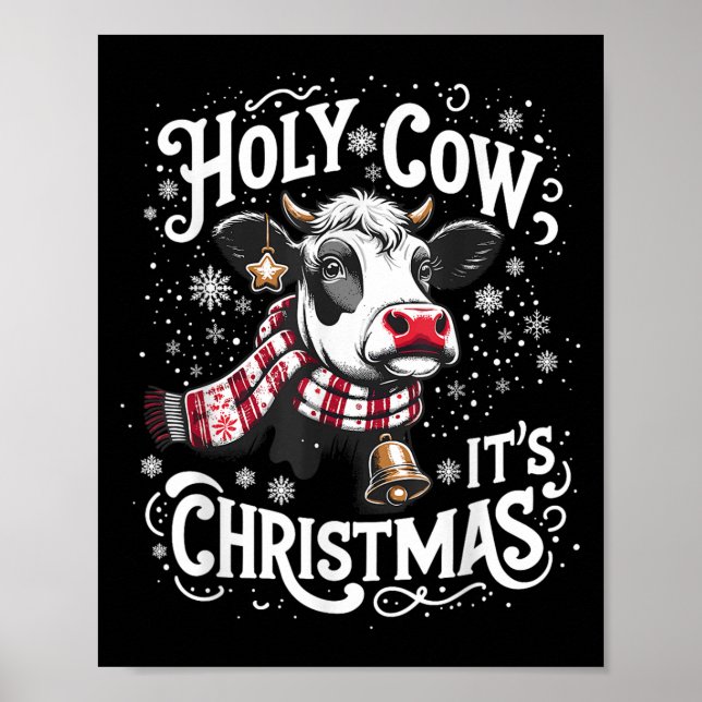 Poster Santa Vaca É Fazenda de Vaca Engraçada de Natal (Frente)