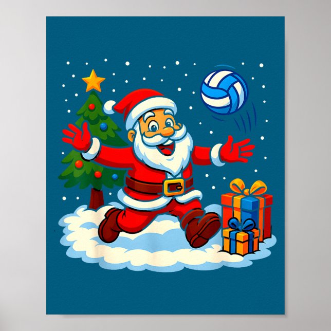 Poster Santa Volleyball Playing Srt Christmas Tree Xmas P (Frente)