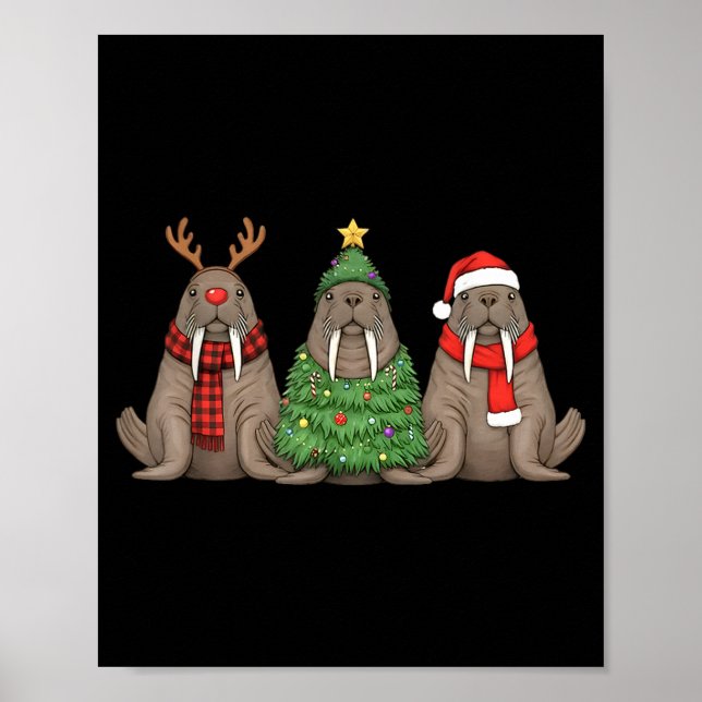 Poster Santa Walrus Christmas Tree Walrus Lover Animal Xm (Frente)