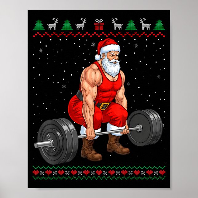 Poster Santa Weightlifting Christmas Deadlift Gym Ugly Sw (Frente)