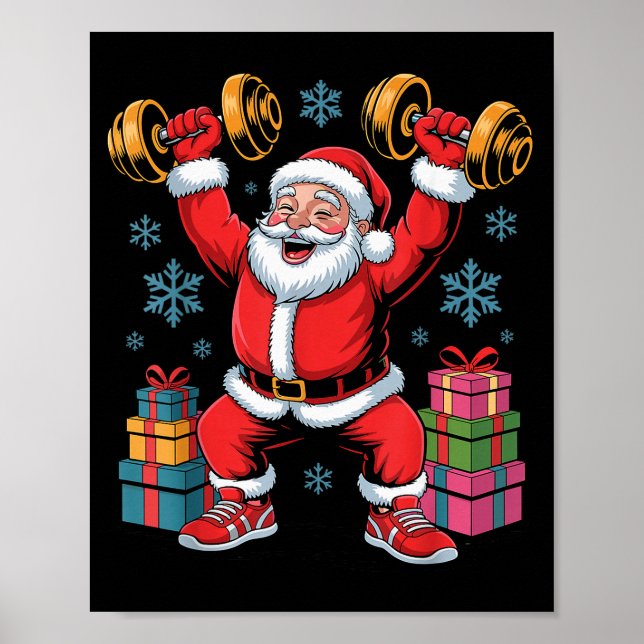 Poster Santa Weightlifting Fitness Gym Training Christmas (Frente)